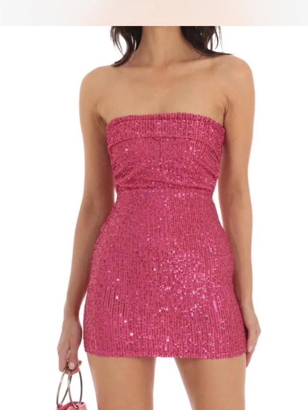 Lucy in the Sky Hot Pink Sequin Strapless Mini Dress - Picture 1 of 1
